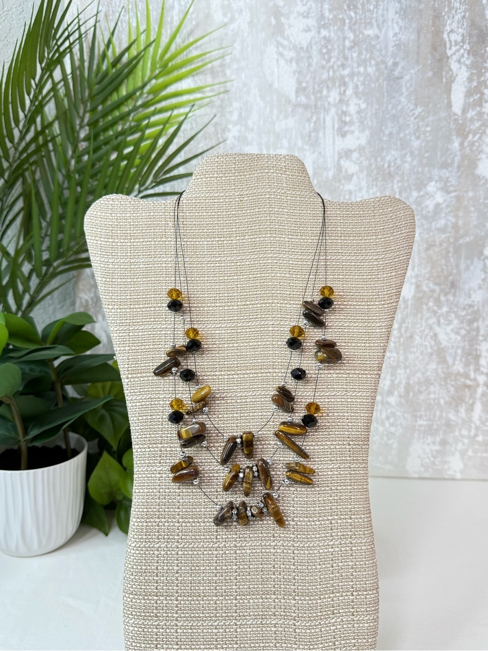 Boutique Tiger Eye Inspired Multi Strand Necklace Set NWT